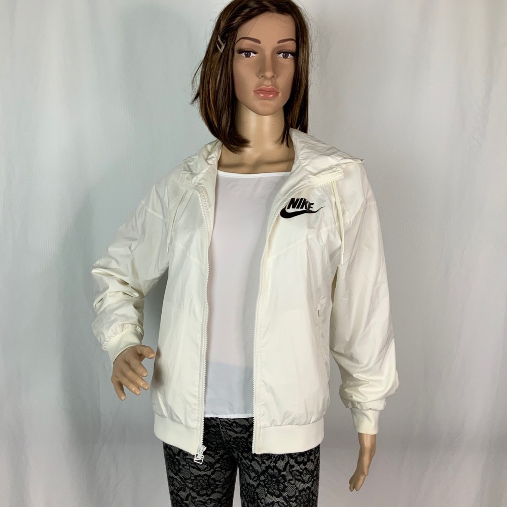 Nike Windrunner Jacket Womens Cream White Full Zip Hooded Lightweight M